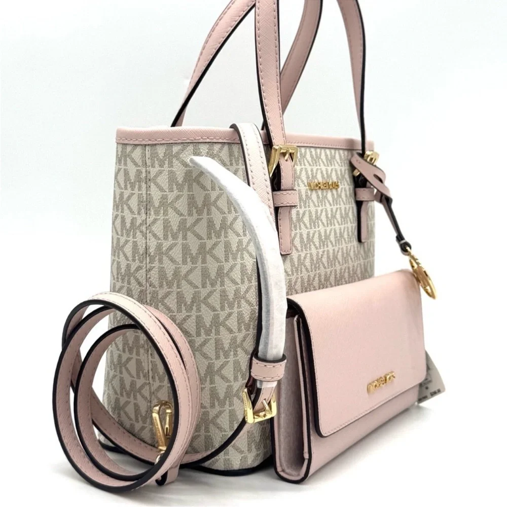 Michael Kors Jet Set Travel Top-Zip Tote Bag & Trifold Wallet Powder Blush Set